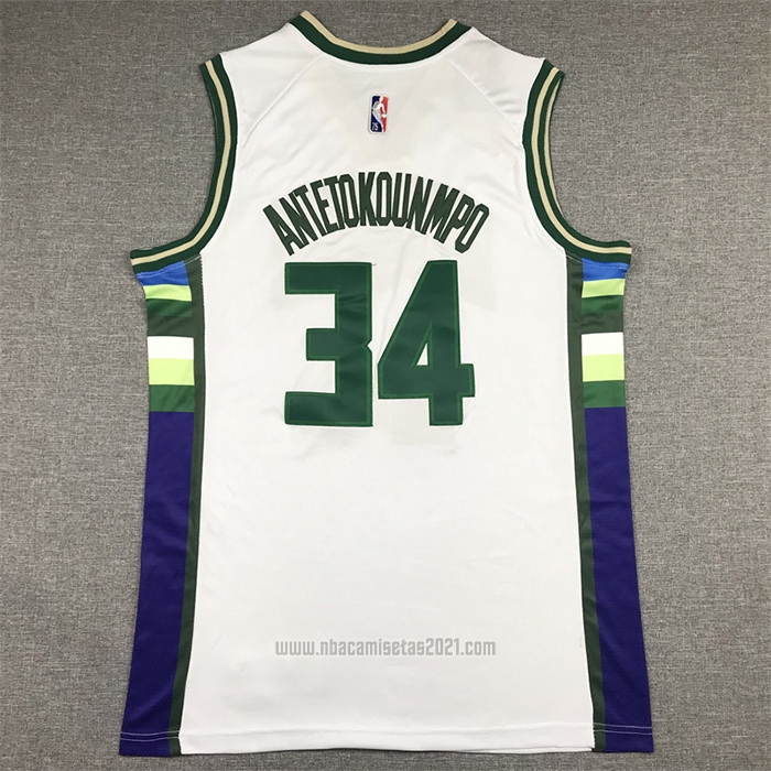 Camiseta Milwaukee Bucks Giannis Antetokounmpo #34 Ciudad 2021-22 Blanco